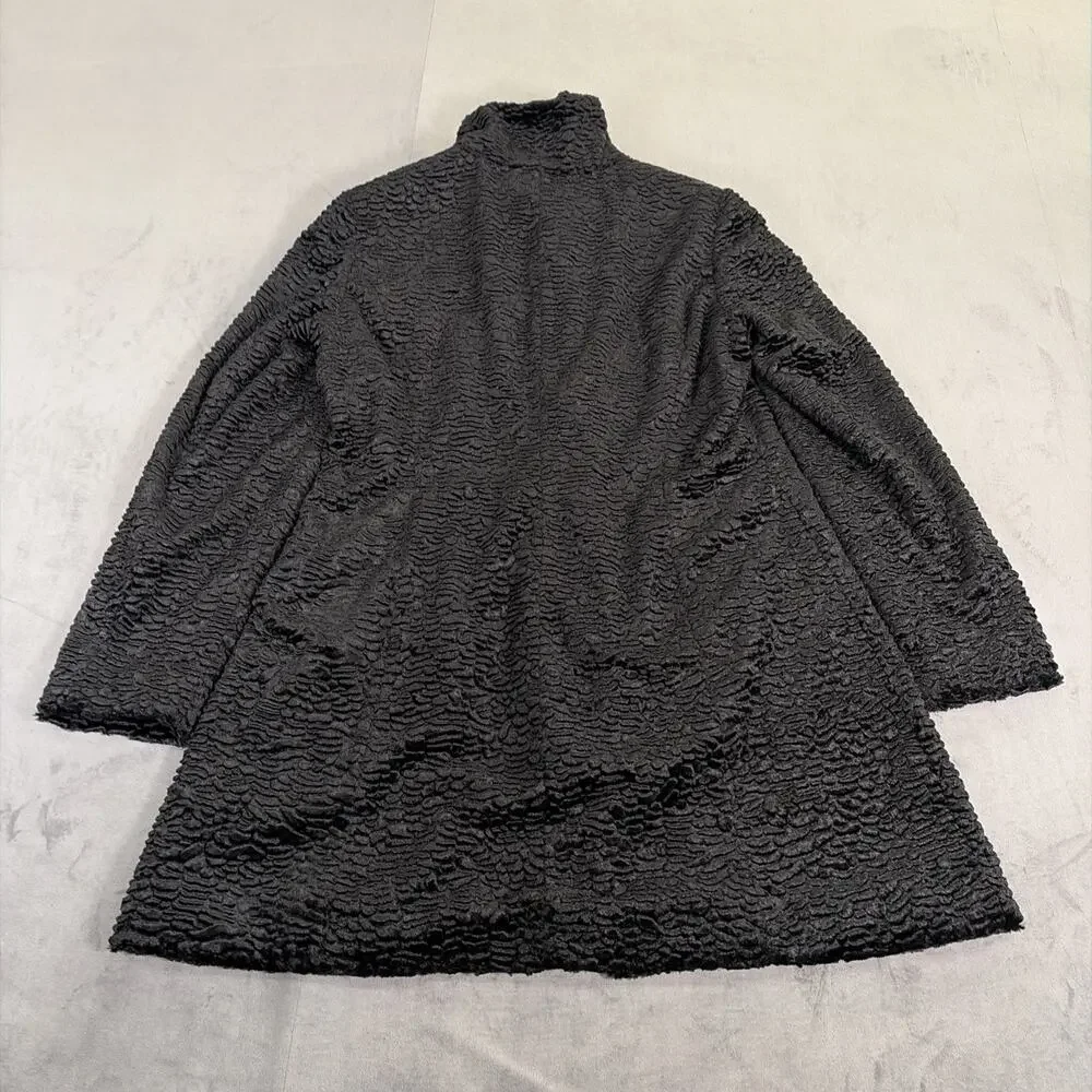 White House Black Market Persian Lamb Faux Fur Coat Jacket Size Large Charity - Picture 9 of 9
